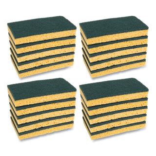 Boardwalk® Scrubbing Sponge, Medium Duty, 3.6 x 6.1, 0.75" Thick, Yellow/Green, Individually Wrapped, 20/Carton (PMP174)
