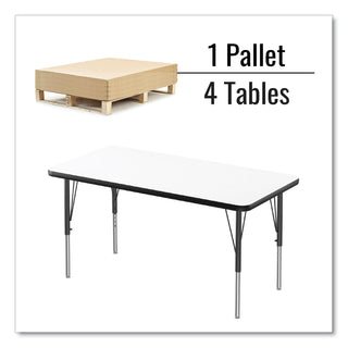 Correll® Markerboard Activity Tables, Rectangular, 60" x 24" x 19" to 29", White Top, Black Legs, 4/Pallet (CRL2460DE80954P)