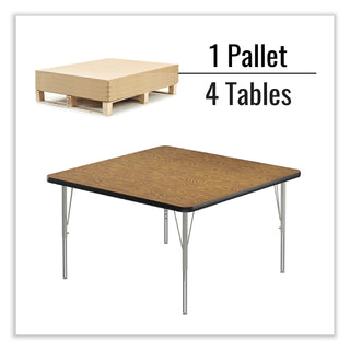 Correll® Adjustable Activity Tables, Square, 48" x 48" x 19" to 29", Medium Oak Top, Silver Legs, 4/Pallet (CRL4848TF06954P)