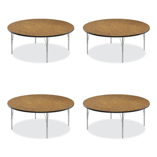 Correll® Height Adjustable Activity Tables, Round, 60" x 19" to 29", Medium Oak Top, Gray Legs, 4/Pallet (CRL60TFRD06954P)