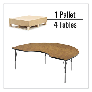 Correll® Adjustable Activity Tables, Kidney Shape, 72" x 48" x 19" to 29", Oak Top, Black Legs, 4/Pallet (CRL4872TF0695K4)