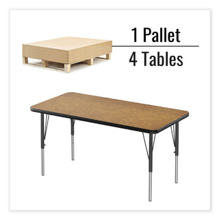 Correll® Adjustable Activity Table, Rectangular, 48" x 24" x 19" to 29", Med Oak Top, Black Legs, 4/Pallet (CRL2448TF0695K4)