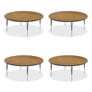 Correll® Height Adjustable Activity Tables, Round, 60" x 19" to 29", Medium Oak Top, Black Legs, 4/Pallet (CRL60TFRD0695K4)