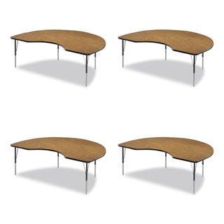 Correll® Adjustable Activity Tables, Kidney Shape, 72" x 48" x 19" to 29", Oak Top, Black Legs, 4/Pallet (CRL4872TF0695K4)