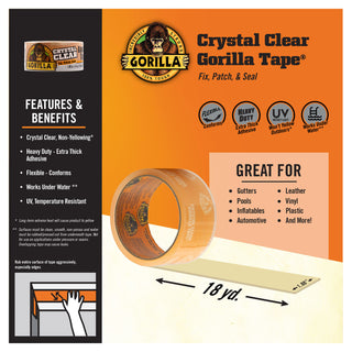 Gorilla® Duct Tape, Crystal-Clear, 1-9/10"Wx54'L, Clear (GOR6060002)