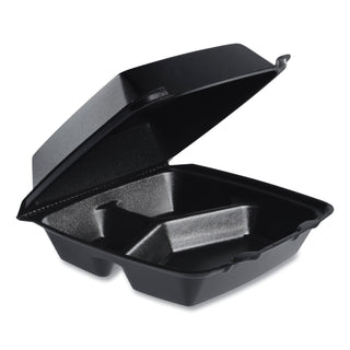 Dart® Insulated Foam Hinged Lid Containers, 3 Compartments, 7.96 x 3.2 x 8.36, Black, Foam, 200/Carton (DCC85HTB3R)