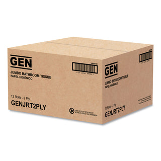 GEN Jumbo Bath Tissue, Septic Safe, 2-Ply, White, 3.5" x 800 ft, 12/Carton (GENJRT2PLY1000)
