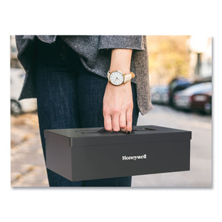 Honeywell Fire Resistant Steel Security Box with Key Lock, 12.7 x 8.8 x 4.1, Black (HWL6104) (HWL6104)