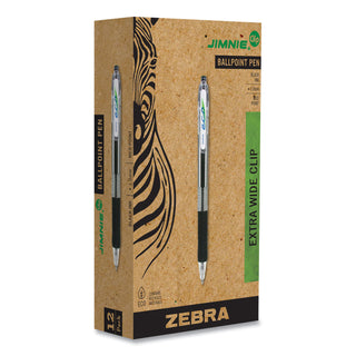 Zebra® ECO Jimnie Clip Retractable Ballpoint Pen, 1mm, Black Ink, Translucent Barrel, Dozen (ZEB22510)