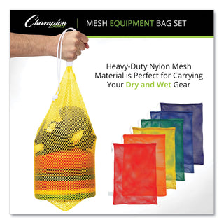 Champion Sports Heavy-Duty Mesh Bag, 12" x 18", Gold, Green, Orange, Purple, Royal Blue, Scarlet Red, 6/Set (CSIMB18SET)