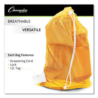 Champion Sports Heavy-Duty Mesh Bag, 12" x 18", Gold, Green, Orange, Purple, Royal Blue, Scarlet Red, 6/Set (CSIMB18SET)
