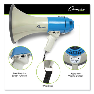 Champion Sports Megaphone, 12-25W, 1000 Yard Range, White/Blue (CSIMP12W)
