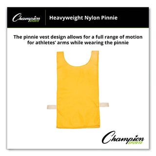Champion Sports Heavyweight Pinnies, Nylon, One Size, Gold, 12/Box (CSINP1GD)