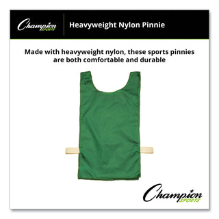 Champion Sports Heavyweight Pinnies, Nylon, One Size, Green, 12/Box (CSINP1GN)