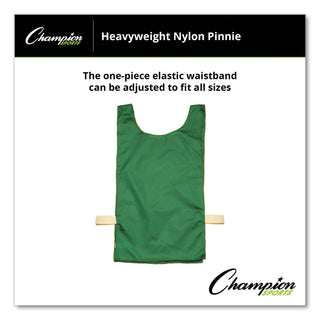 Champion Sports Heavyweight Pinnies, Nylon, One Size, Green, 12/Box (CSINP1GN)