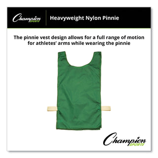 Champion Sports Heavyweight Pinnies, Nylon, One Size, Green, 12/Box (CSINP1GN)