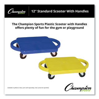 Champion Sports Scooter with Handles, Blue/Yellow, 4 Rubber Swivel Casters, Plastic, 12 x 12 (CSIPGH12)