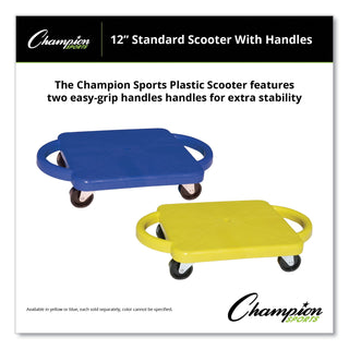 Champion Sports Scooter with Handles, Blue/Yellow, 4 Rubber Swivel Casters, Plastic, 12 x 12 (CSIPGH12)