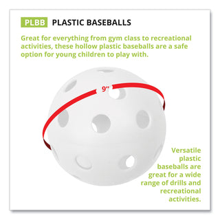 Champion Sports Plastic Baseballs, 9", White, 12/Set (CSIPLBB)