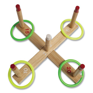 Champion Sports Ring Toss Set, Plastic/Wood, Assorted Colors, 4 Rings/5 Pegs/Set (CSIQS1)