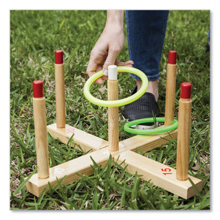 Champion Sports Ring Toss Set, Plastic/Wood, Assorted Colors, 4 Rings/5 Pegs/Set (CSIQS1)