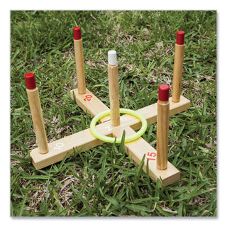 Champion Sports Ring Toss Set, Plastic/Wood, Assorted Colors, 4 Rings/5 Pegs/Set (CSIQS1)