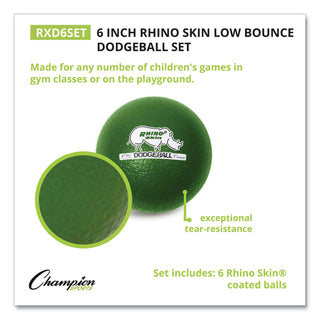 Champion Sports Dodge Ball Set, Rhino Skin, Assorted Colors, 6/Set (CSIRXD6SET)