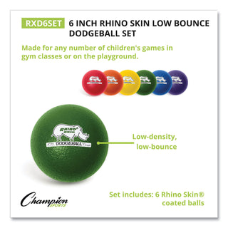 Champion Sports Dodge Ball Set, Rhino Skin, Assorted Colors, 6/Set (CSIRXD6SET)