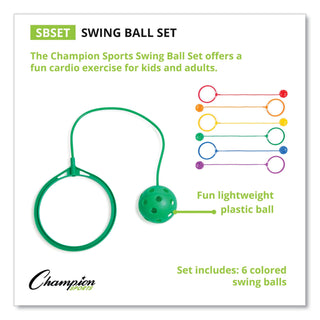 Champion Sports Swing Ball Set, Plastic, Assorted Colors, 6/Set (CSISBSET)