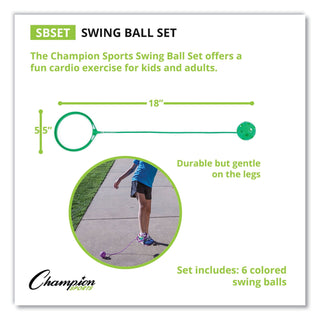 Champion Sports Swing Ball Set, Plastic, Assorted Colors, 6/Set (CSISBSET)