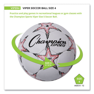 Champion Sports VIPER Soccer Ball, Size 4, 8"- 8 1/4" dia., White (CSIVIPER4)