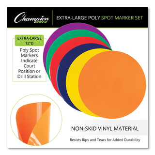 Champion Sports Extra Large Poly Marker Set, 12" Diameter, Assorted Colors, 6 Spots/Set (CSIXLMSPSET)