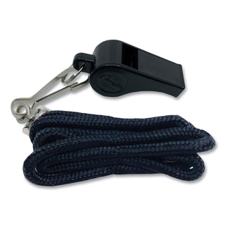 Champion Sports Sports Whistle with Black Nylon Lanyard, Plastic, Black (CSIBP601)