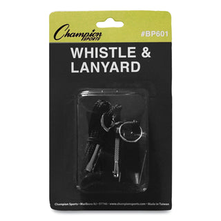 Champion Sports Sports Whistle with Black Nylon Lanyard, Plastic, Black (CSIBP601)