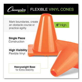 Champion Sports Hi-Visibility Vinyl Cones, 6" Tall, Orange (CSIC6OR)