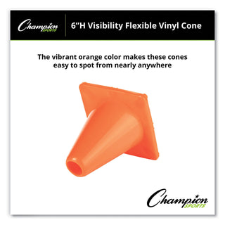 Champion Sports Hi-Visibility Vinyl Cones, 6" Tall, Orange (CSIC6OR)