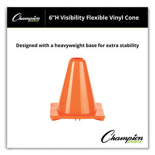 Champion Sports Hi-Visibility Vinyl Cones, 6" Tall, Orange (CSIC6OR)