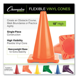 Champion Sports Hi-Visibility Vinyl Cones, 18" Tall, Orange (CSIC18OR)