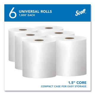 Scott® Essential High Capacity Hard Roll Towels for Business, 1-Ply, 8" x 1,000 ft, 1.5" Core, Recycled, White, 6 Rolls/Carton (KIM01005)