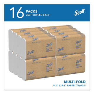 Scott® Essential Multi-Fold Towels, Absorbency Pockets, 1-Ply, 9.2 x 9.4, White, 250/Pack, 16 Packs/Carton (KIM01840)