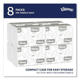 Kleenex® Multifold Paper Towels (02046), Absorbent, White, 8 Packs / Convenience Case, 150 Multifold Paper Towels / Pack, 1,200 Towels / Case (KIM02046)