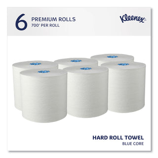 Kleenex® Hard Roll Paper Towels with Premium Absorbency Pockets with Colored Core, Blue Core, 1-Ply, 7.5" x 700 ft, White, 6 Rolls/CT (KCC25637)