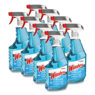 Windex® Glass & More Streak-Free Cleaner, Spray, 32 fl oz (1 quart), 8/Carton, Blue (SJN322338)