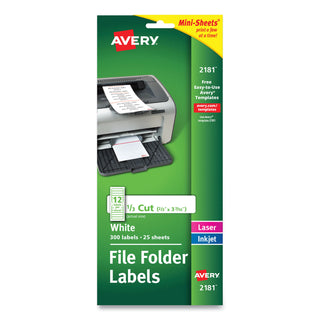 Avery® Mini-Sheets Permanent File Folder Labels, 0.66 x 3.44, White, 12/Sheet, 25 Sheets/Pack (AVE2181)
