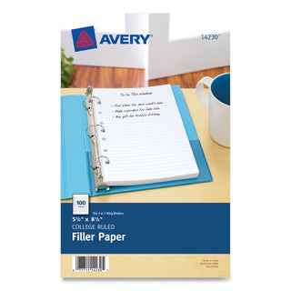 Avery® Mini Size Binder Filler Paper, 7-Hole, 5.5 x 8.5, Narrow Rule, 100/Pack (AVE14230)