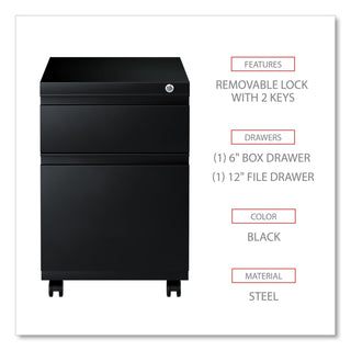 Alera® Two-Drawer Metal Pedestal Box File with Full-Length Pull, 14.96w x 19.29d x 21.65h, Black (ALEPBBFBL)