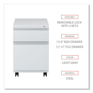Alera® 2-Drawer Metal Pedestal Box File with Full Length Pull, 14.96w x 19.29d x 21.65h, Light Gray (ALEPBBFLG)