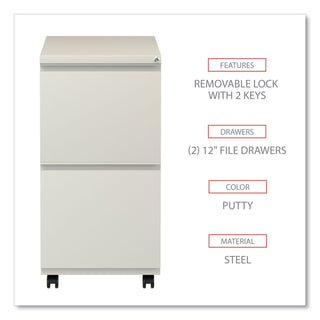Alera® Two-Drawer Metal Pedestal File with Full-Length Pull, 14.96w x 19.29d x 27.75h, Putty (ALEPBFFPY)