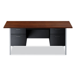 Alera® Double Pedestal Steel Desk, Metal Desk, 72w x 36d x 29.5h, Mocha/Black (ALESD7236BM)
