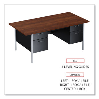Alera® Double Pedestal Steel Desk, Metal Desk, 72w x 36d x 29.5h, Mocha/Black (ALESD7236BM)